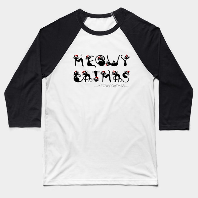 Meowy Catmas - Christmas Baseball T-Shirt by Nine Tailed Cat
